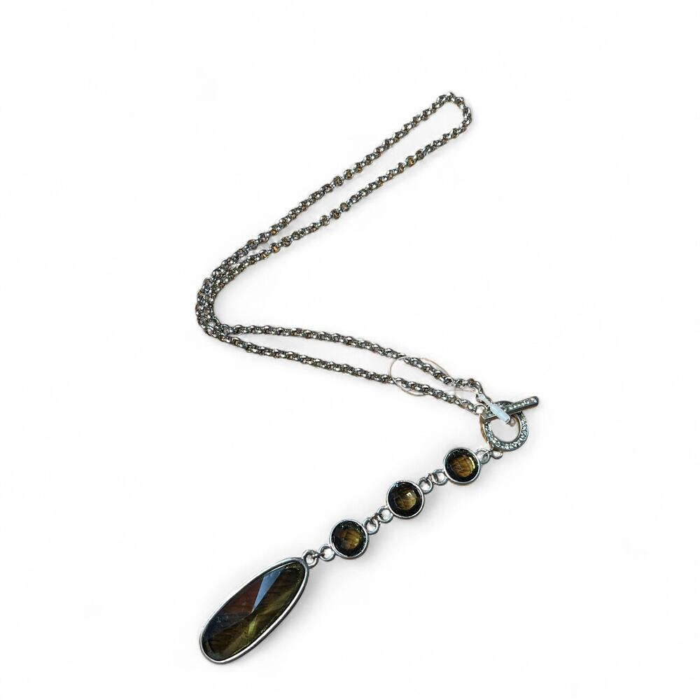 Sterling Silver Brown Gemstone Drop Necklace - Picture 3 of 7